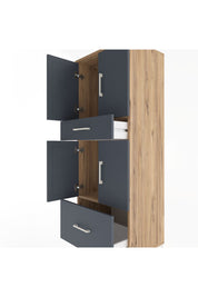 Hyperion Dolap 2 Raflı 2 Çekmeceli 4 Kapaklı 60x44x163 Çam-Antrasit