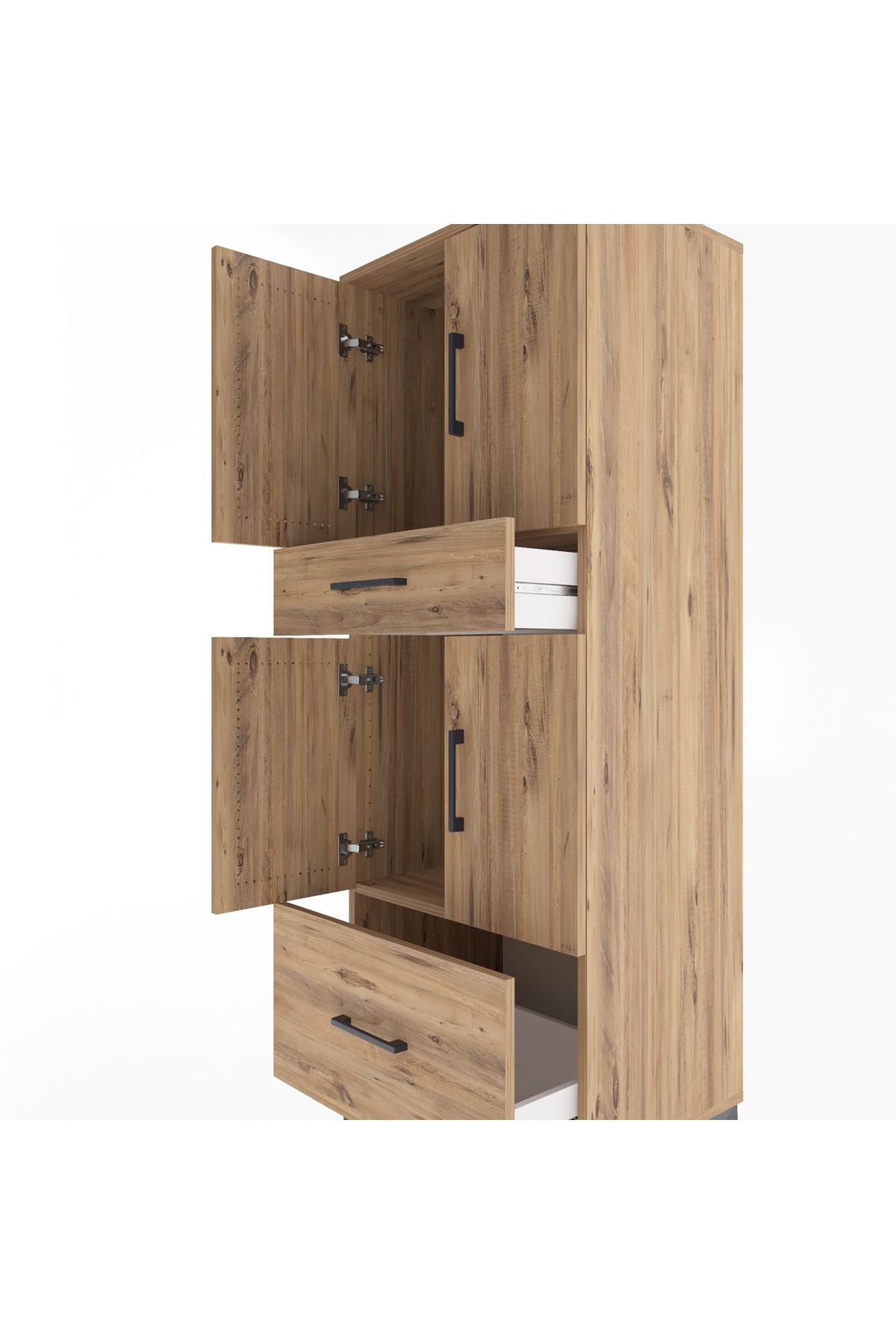 Hyperion Dolap 2 Raflı 2 Çekmeceli 4 Kapaklı 60x44x163 Çam-Çam