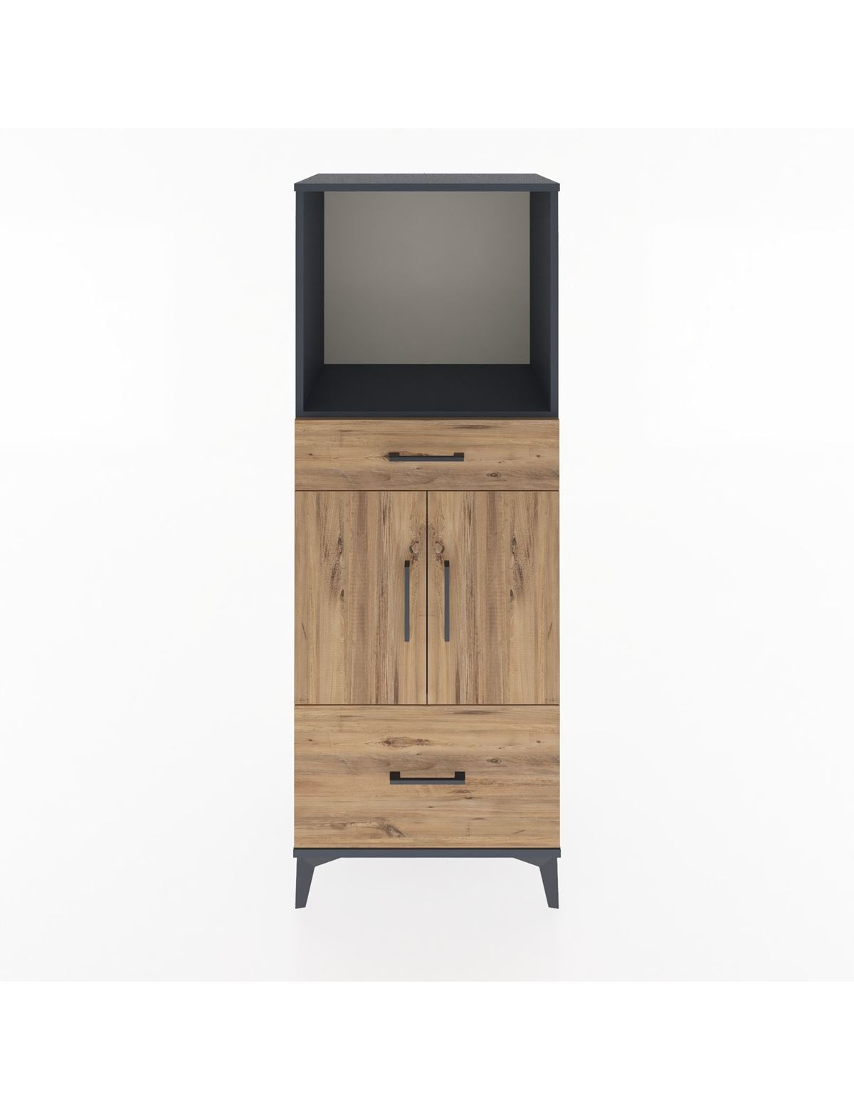 Hyperion Dolap 2 Raflı 2 Çekmeceli 2 Kapaklı 60x44x163 Antrasit-Çam