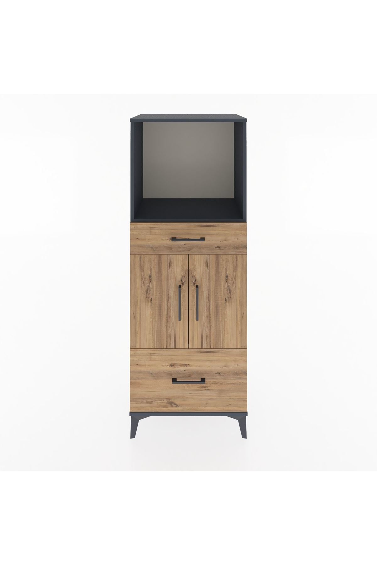 Hyperion Dolap 2 Raflı 2 Çekmeceli 2 Kapaklı 60x44x163 Antrasit-Çam