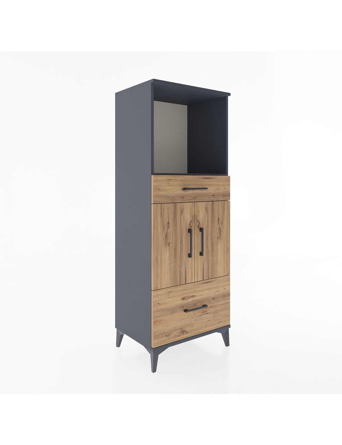 Hyperion Dolap 2 Raflı 2 Çekmeceli 2 Kapaklı 60x44x163 Antrasit-Çam