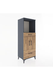 Hyperion Dolap 2 Raflı 2 Çekmeceli 2 Kapaklı 60x44x163 Antrasit-Çam