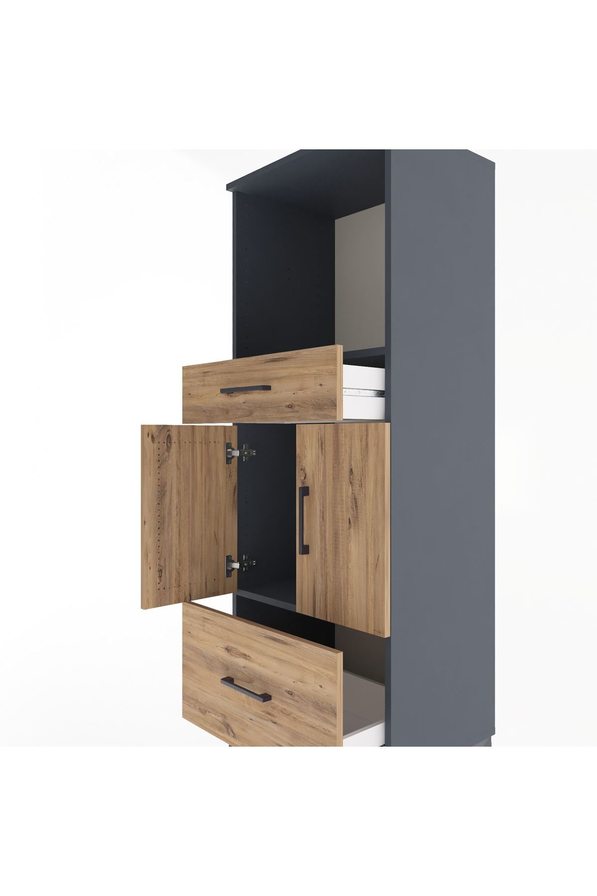 Hyperion Dolap 2 Raflı 2 Çekmeceli 2 Kapaklı 60x44x163 Antrasit-Çam