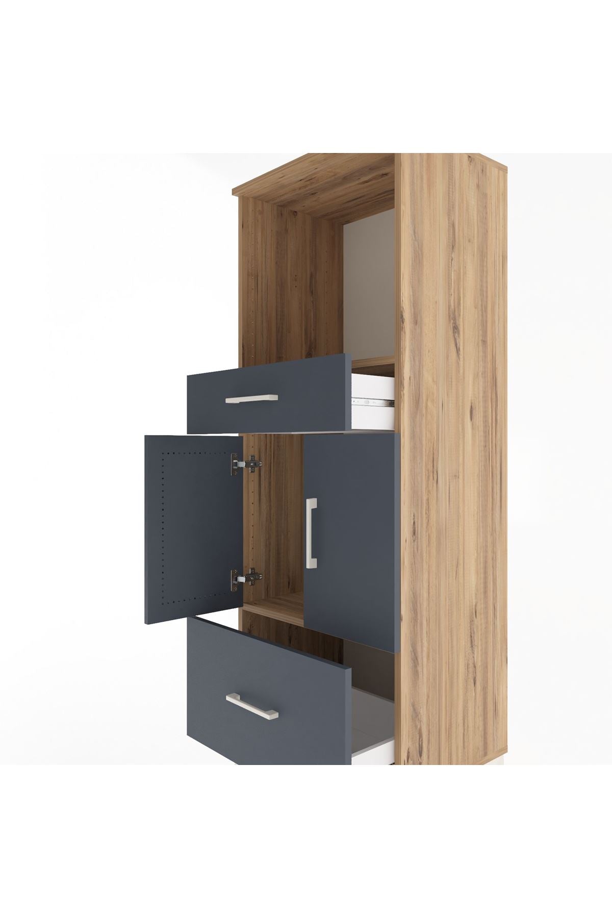 Hyperion Dolap 2 Raflı 2 Çekmeceli 2 Kapaklı 60x44x163 Çam-Antrasit