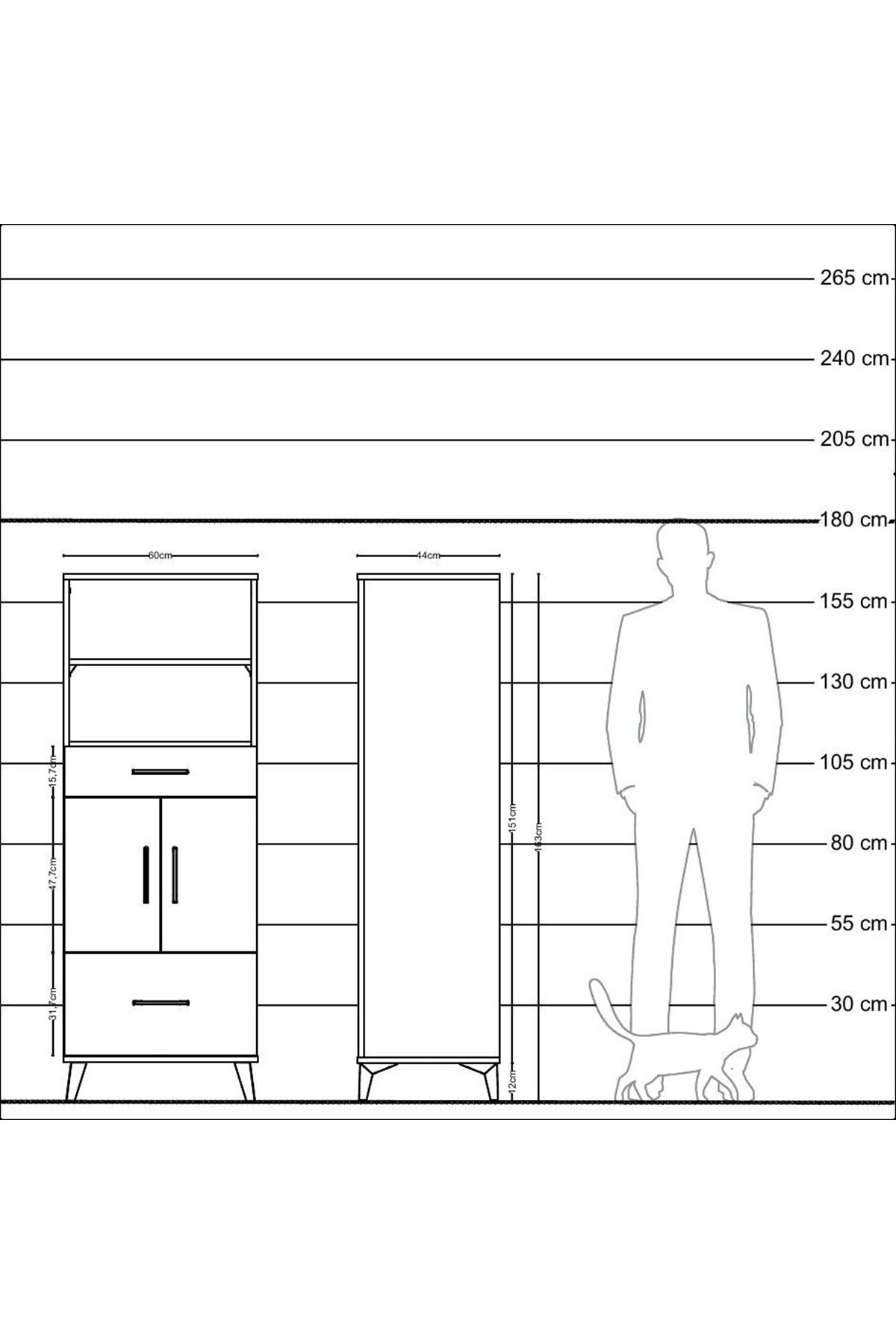 Hyperion Dolap 2 Raflı 2 Çekmeceli 2 Kapaklı 60x44x163 Çam-Çam