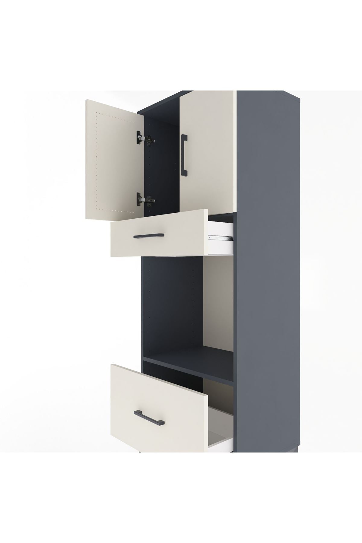 Hyperion Dolap 2 Raflı 2 Çekmeceli 2 Kapaklı 60x44x163 Antrasit-Aytaşı