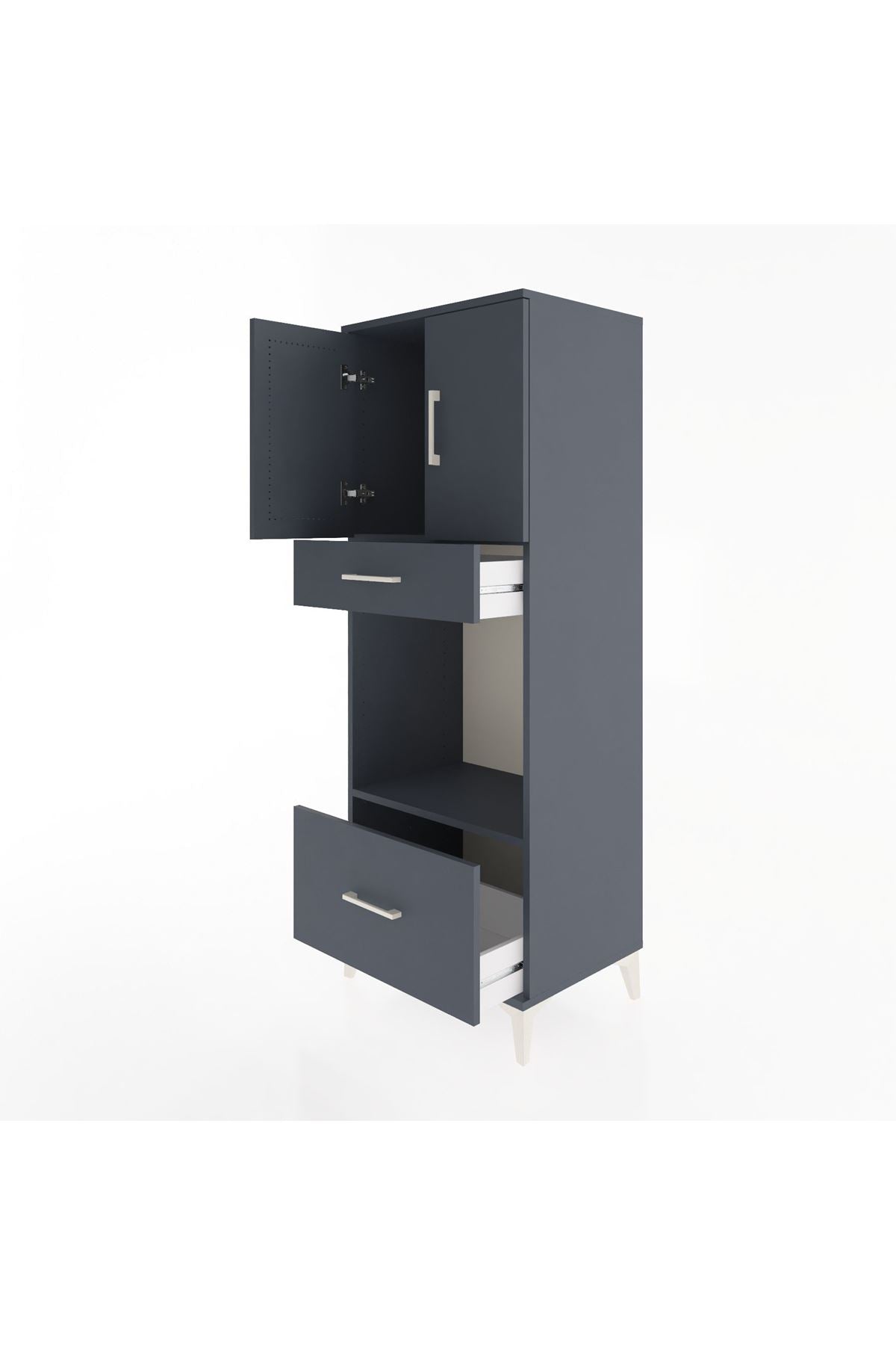 Hyperion Dolap 2 Raflı 2 Çekmeceli 2 Kapaklı 60x44x163 Antrasit-Antrasit