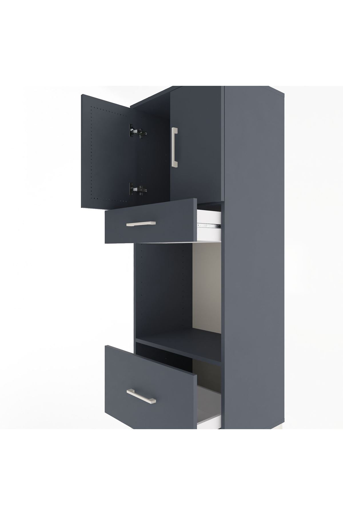 Hyperion Dolap 2 Raflı 2 Çekmeceli 2 Kapaklı 60x44x163 Antrasit-Antrasit