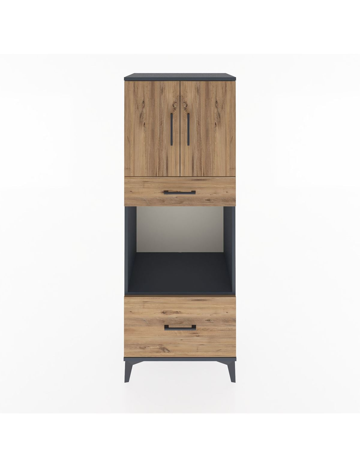 Hyperion Dolap 2 Raflı 2 Çekmeceli 2 Kapaklı 60x44x163 Antrasit-Çam