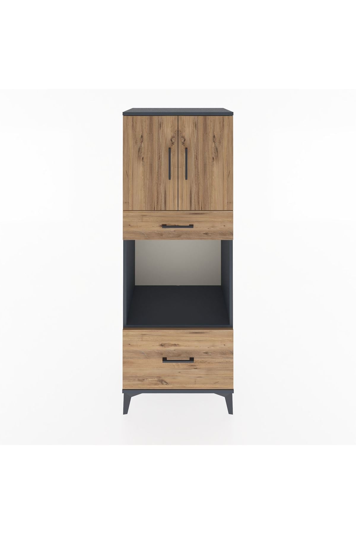 Hyperion Dolap 2 Raflı 2 Çekmeceli 2 Kapaklı 60x44x163 Antrasit-Çam