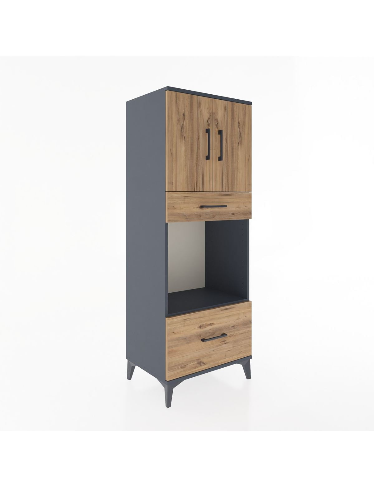 Hyperion Dolap 2 Raflı 2 Çekmeceli 2 Kapaklı 60x44x163 Antrasit-Çam