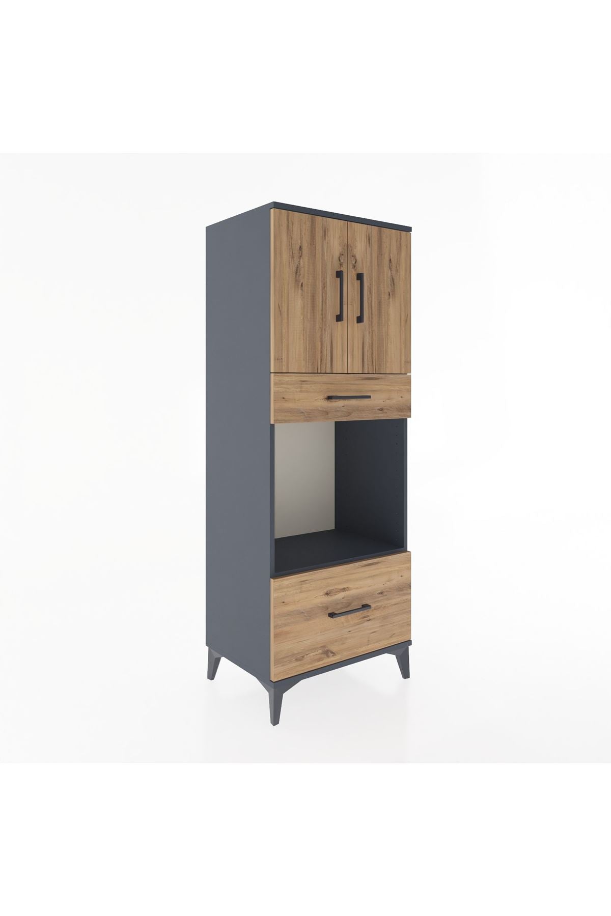 Hyperion Dolap 2 Raflı 2 Çekmeceli 2 Kapaklı 60x44x163 Antrasit-Çam