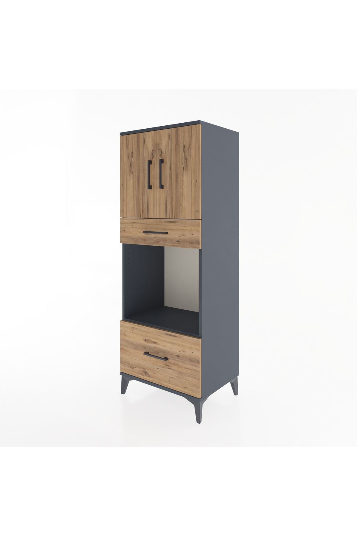 Hyperion Dolap 2 Raflı 2 Çekmeceli 2 Kapaklı 60x44x163 Antrasit-Çam