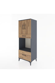 Hyperion Dolap 2 Raflı 2 Çekmeceli 2 Kapaklı 60x44x163 Antrasit-Çam