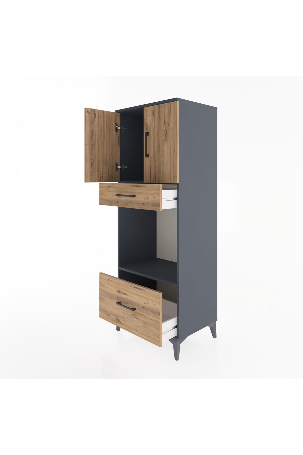 Hyperion Dolap 2 Raflı 2 Çekmeceli 2 Kapaklı 60x44x163 Antrasit-Çam