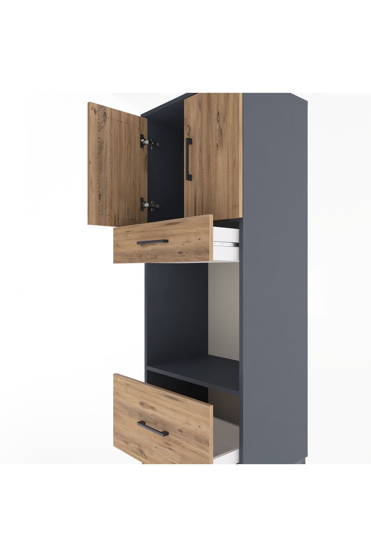 Hyperion Dolap 2 Raflı 2 Çekmeceli 2 Kapaklı 60x44x163 Antrasit-Çam