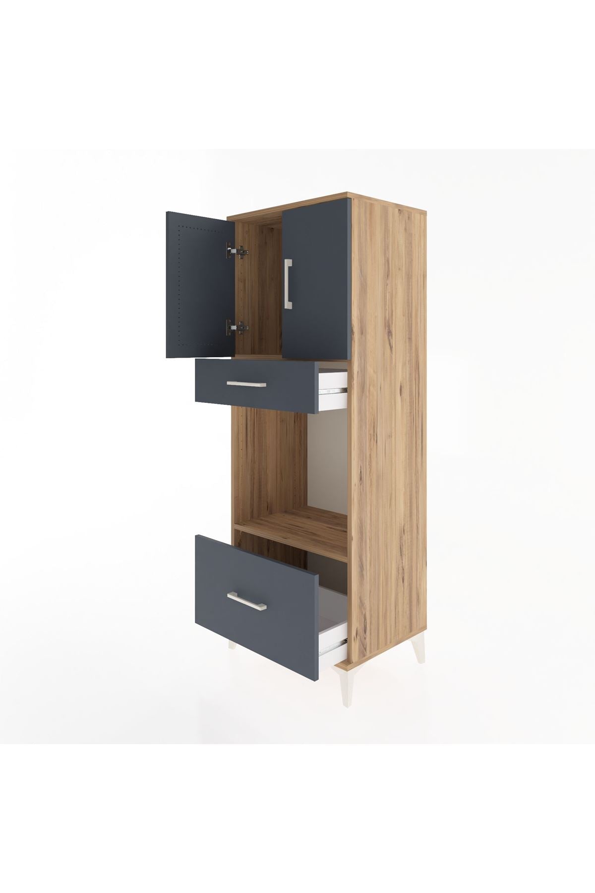 Hyperion Dolap 2 Raflı 2 Çekmeceli 2 Kapaklı 60x44x163 Çam-Antrasit