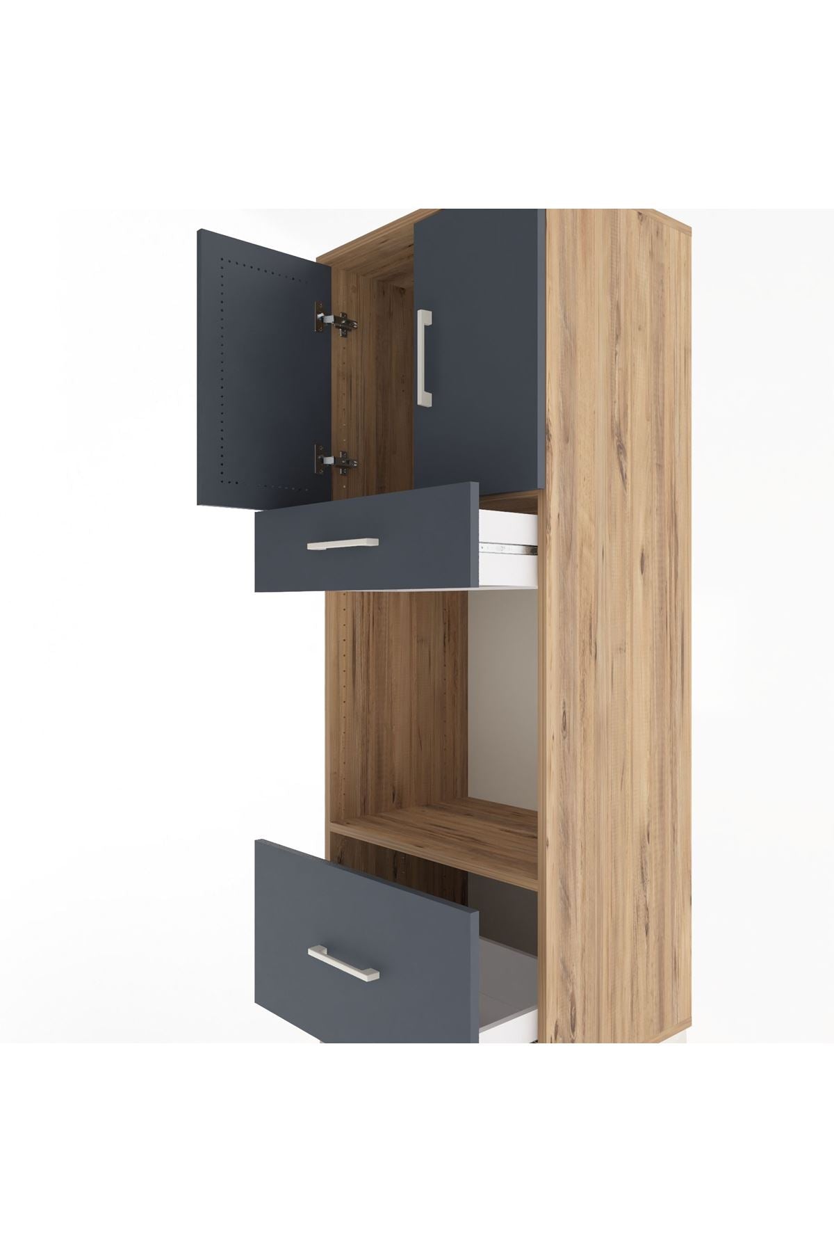 Hyperion Dolap 2 Raflı 2 Çekmeceli 2 Kapaklı 60x44x163 Çam-Antrasit