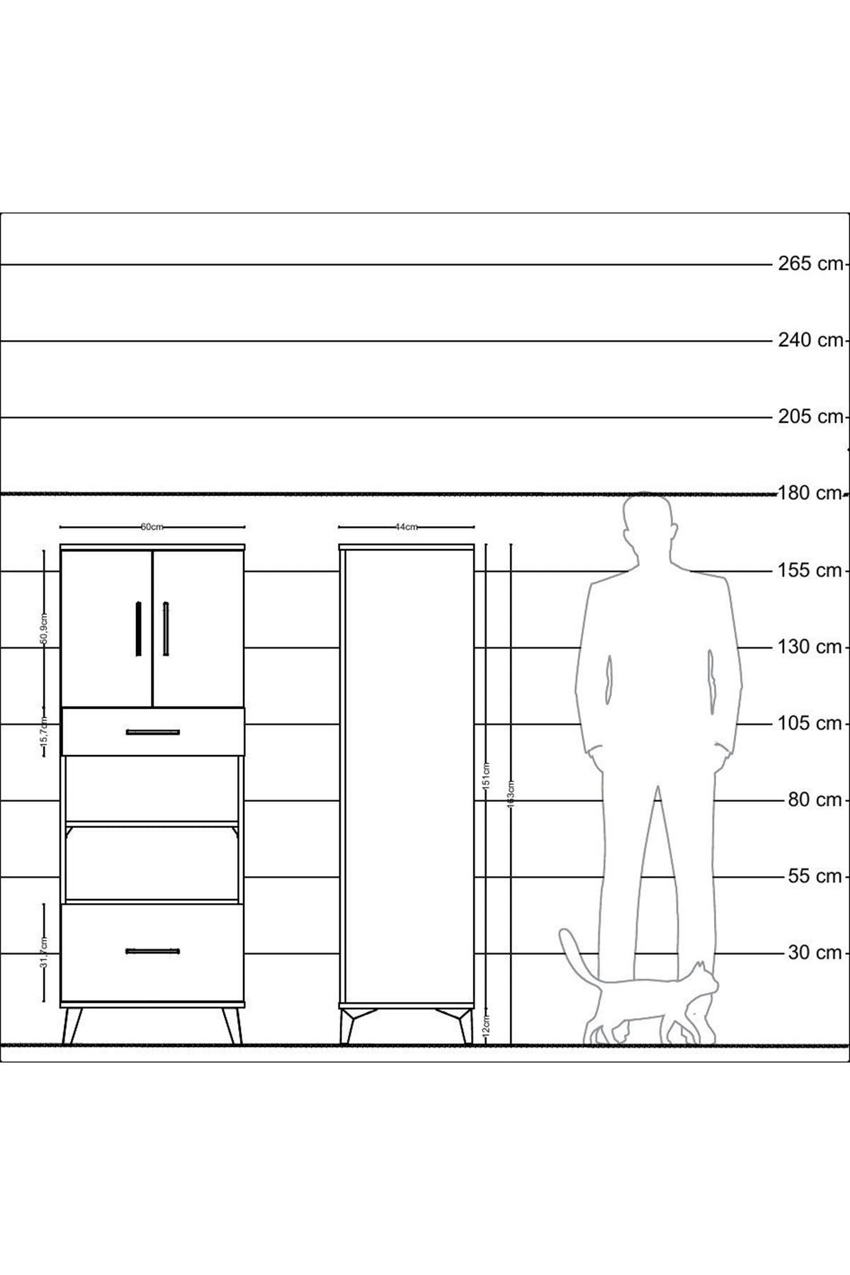 Hyperion Dolap 2 Raflı 2 Çekmeceli 2 Kapaklı 60x44x163 - S53M017V9B