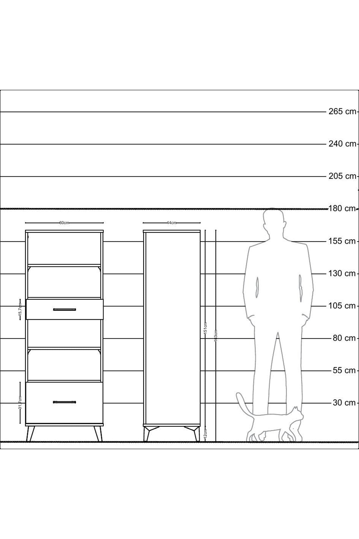 Hyperion Dolap 2 Raflı 2 Çekmeceli 60x44x163 Aytaşı-Antrasit