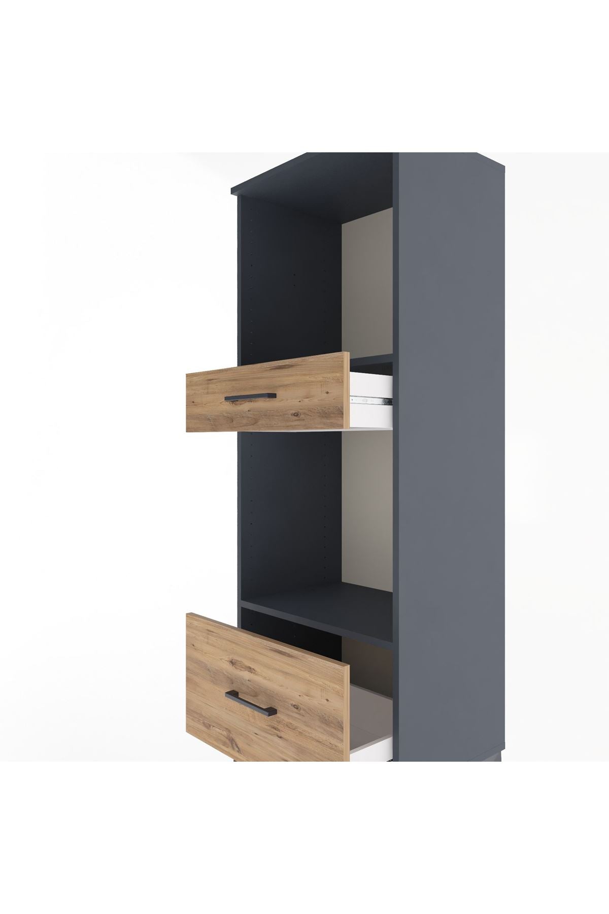 Hyperion Dolap 2 Raflı 2 Çekmeceli 60x44x163 Antrasit-Çam