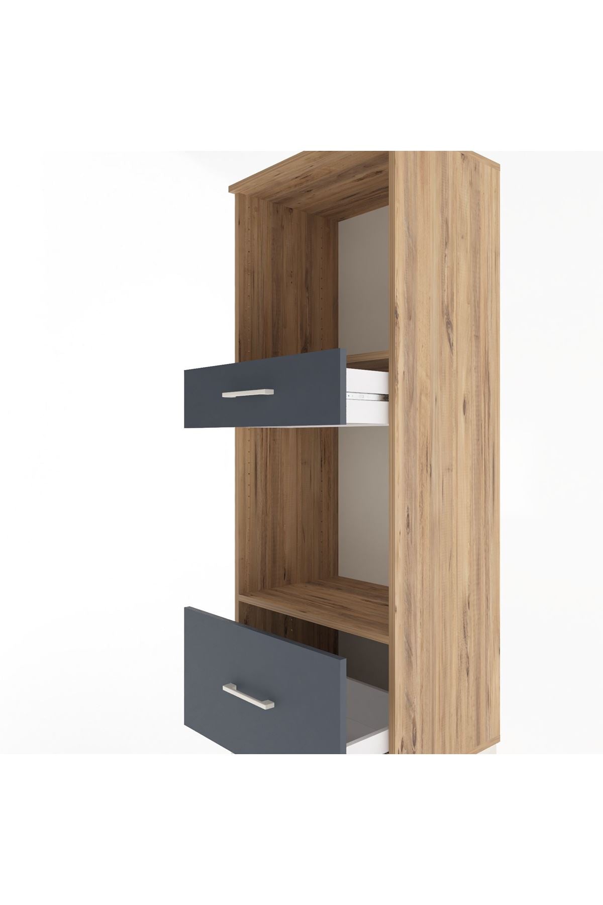 Hyperion Dolap 2 Raflı 2 Çekmeceli 60x44x163 Çam-Antrasit