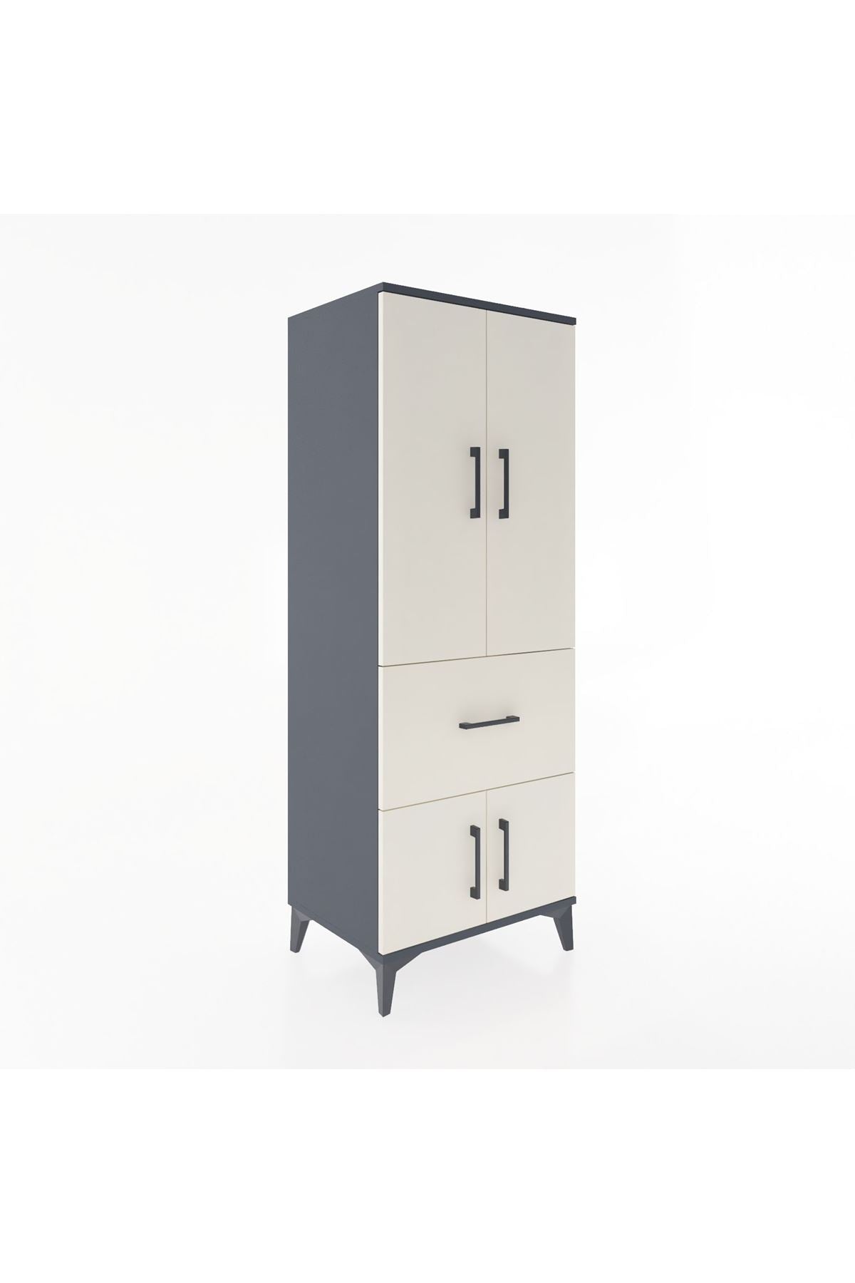 Hyperion Dolap 3 Raflı Tek Çekmeceli 4 Kapaklı 60x44x163 Antrasit-Aytaşı