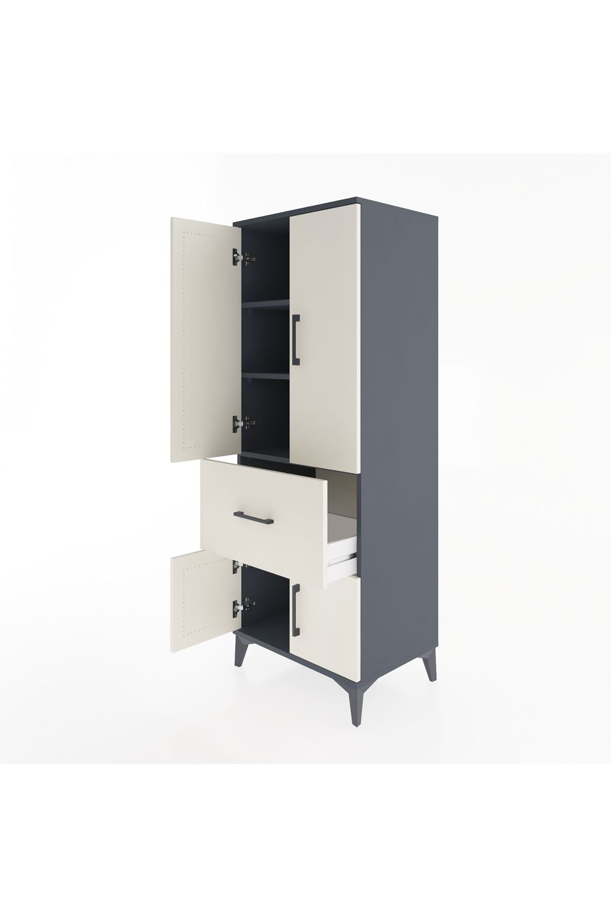 Hyperion Dolap 3 Raflı Tek Çekmeceli 4 Kapaklı 60x44x163 Antrasit-Aytaşı