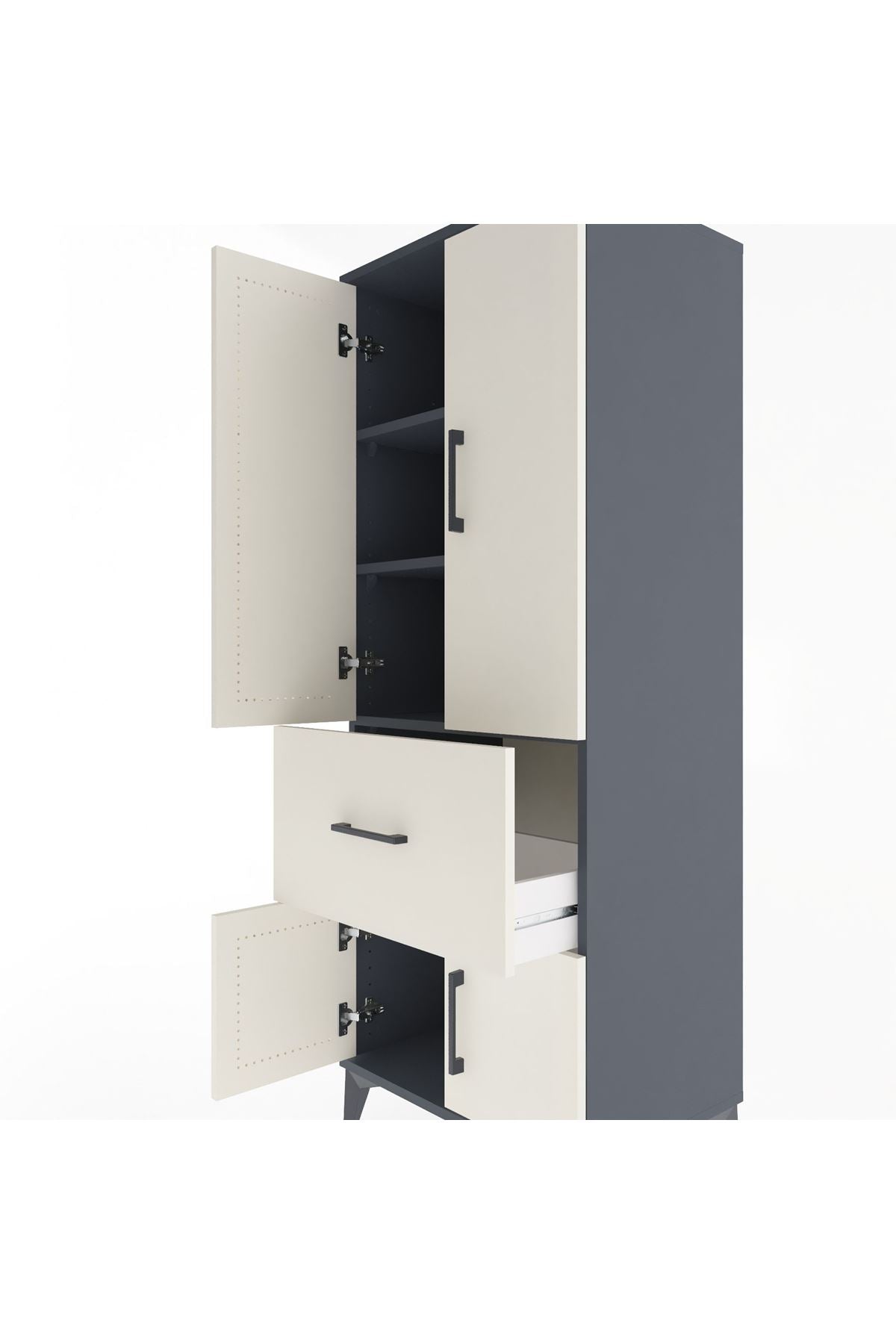 Hyperion Dolap 3 Raflı Tek Çekmeceli 4 Kapaklı 60x44x163 Antrasit-Aytaşı