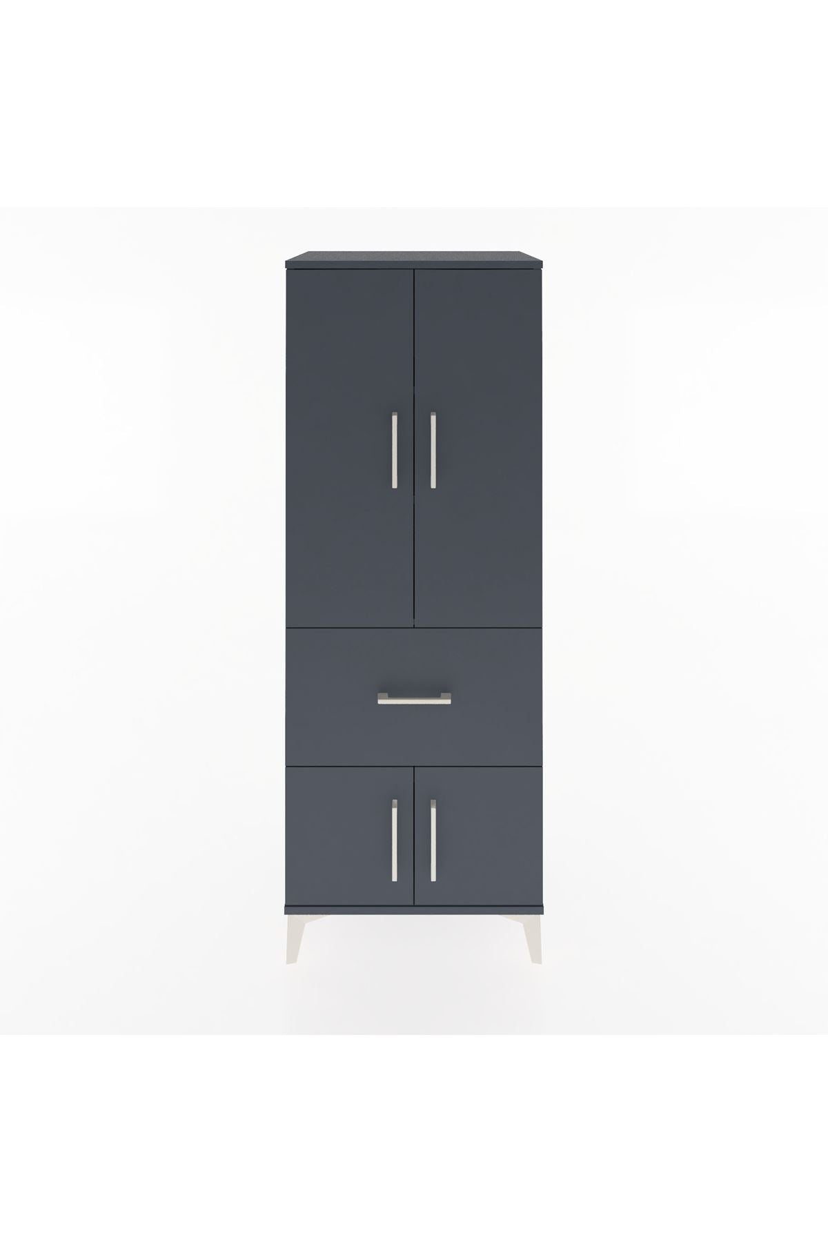 Hyperion Dolap 3 Raflı Tek Çekmeceli 4 Kapaklı 60x44x163 Antrasit-Antrasit