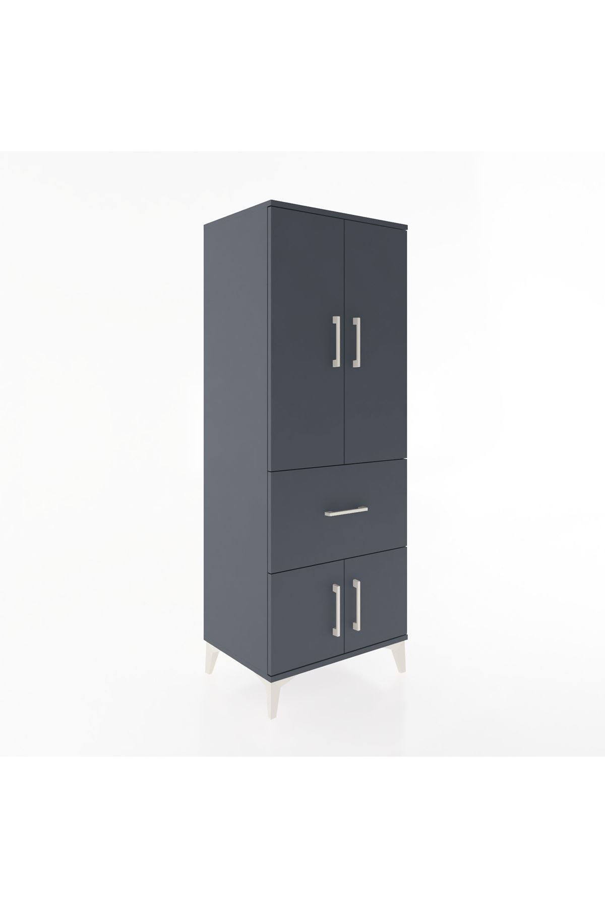 Hyperion Dolap 3 Raflı Tek Çekmeceli 4 Kapaklı 60x44x163 Antrasit-Antrasit