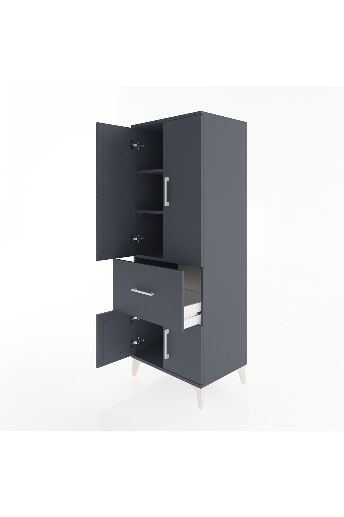 Hyperion Dolap 3 Raflı Tek Çekmeceli 4 Kapaklı 60x44x163 Antrasit-Antrasit