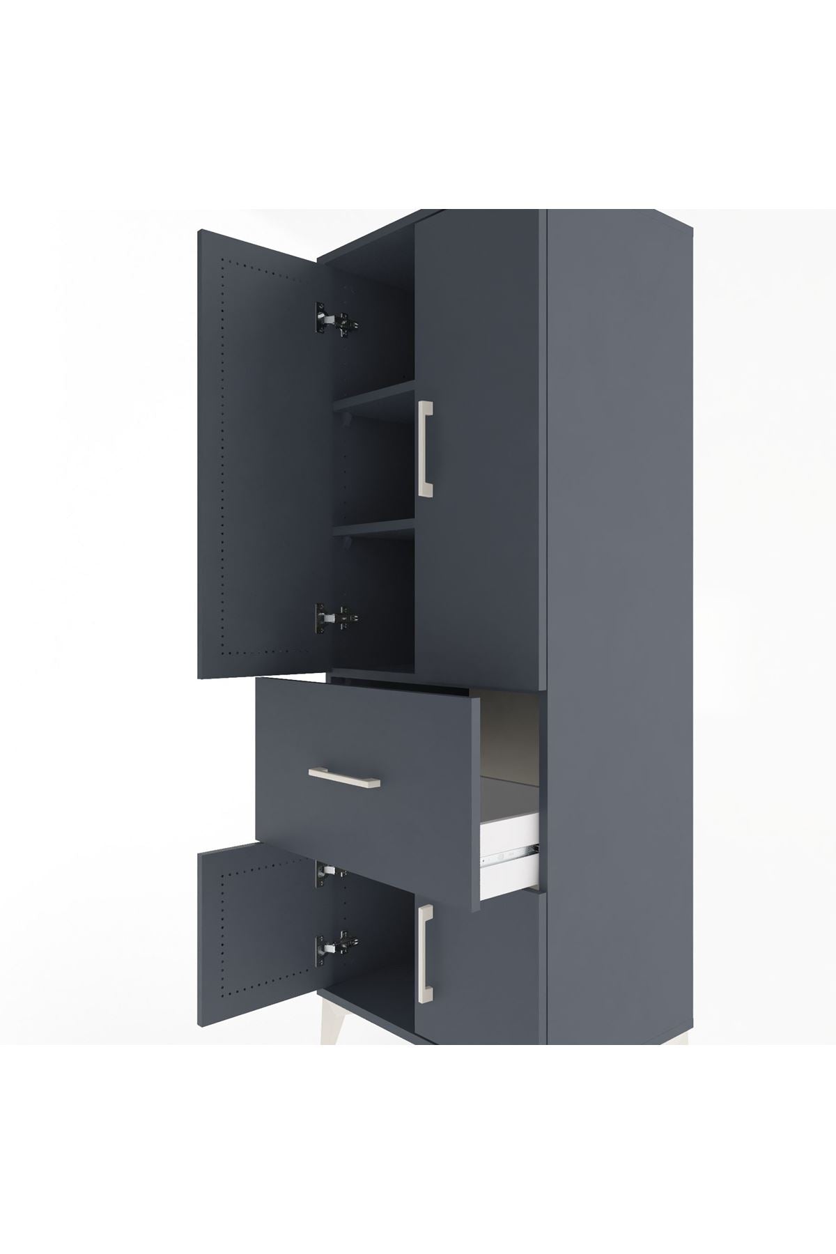 Hyperion Dolap 3 Raflı Tek Çekmeceli 4 Kapaklı 60x44x163 Antrasit-Antrasit