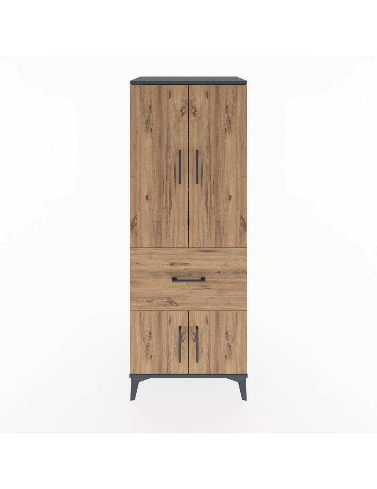 Hyperion Dolap 3 Raflı Tek Çekmeceli 4 Kapaklı 60x44x163 Antrasit-Çam