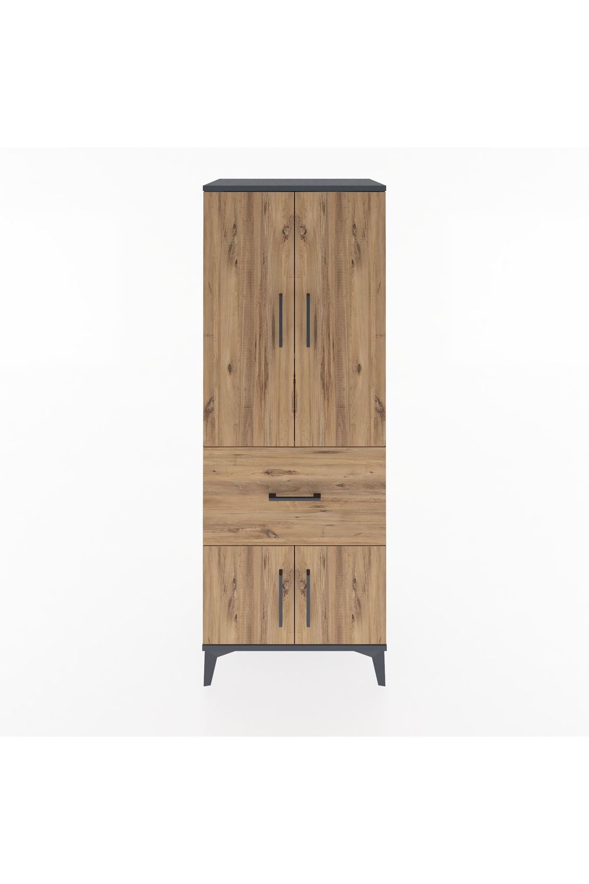 Hyperion Dolap 3 Raflı Tek Çekmeceli 4 Kapaklı 60x44x163 Antrasit-Çam