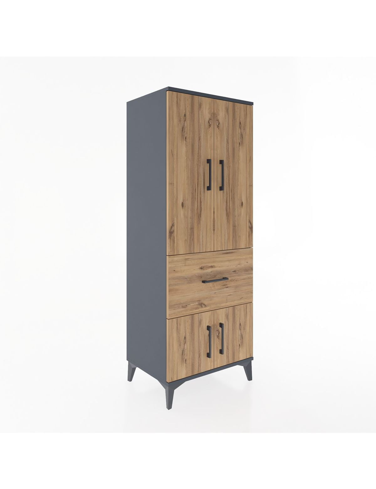 Hyperion Dolap 3 Raflı Tek Çekmeceli 4 Kapaklı 60x44x163 Antrasit-Çam