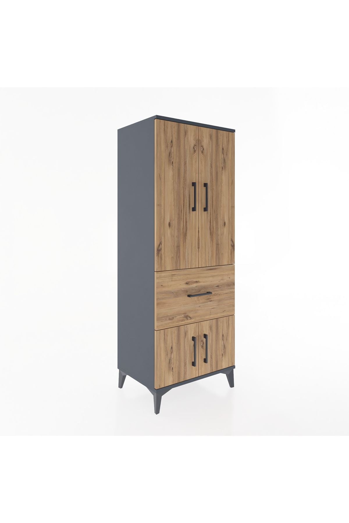 Hyperion Dolap 3 Raflı Tek Çekmeceli 4 Kapaklı 60x44x163 Antrasit-Çam
