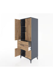 Hyperion Dolap 3 Raflı Tek Çekmeceli 4 Kapaklı 60x44x163 Antrasit-Çam