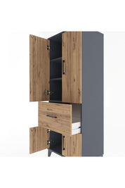 Hyperion Dolap 3 Raflı Tek Çekmeceli 4 Kapaklı 60x44x163 Antrasit-Çam