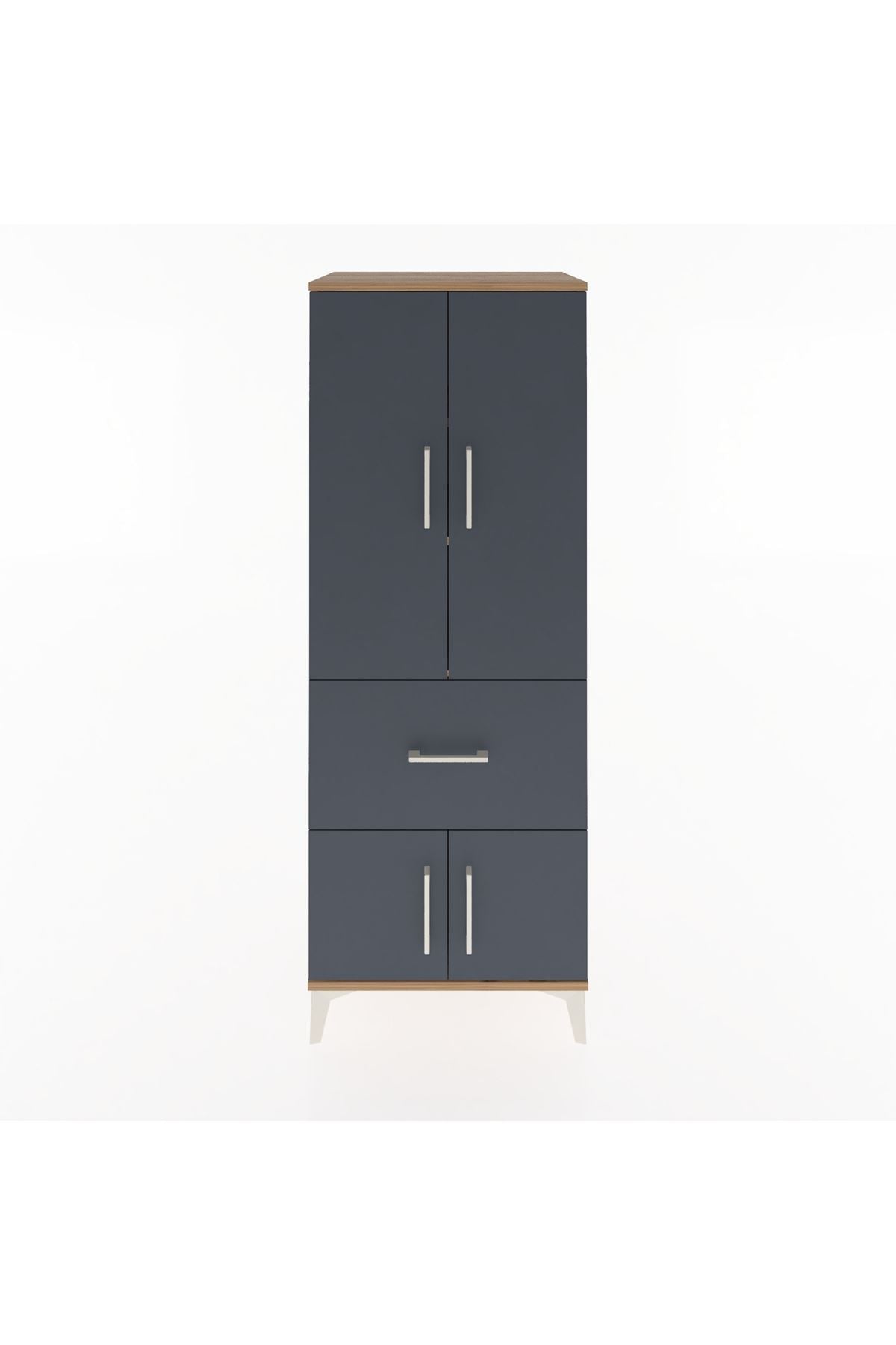 Hyperion Dolap 3 Raflı Tek Çekmeceli 4 Kapaklı 60x44x163 Çam-Antrasit