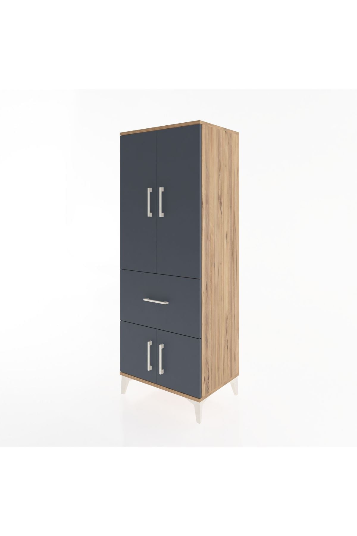 Hyperion Dolap 3 Raflı Tek Çekmeceli 4 Kapaklı 60x44x163 Çam-Antrasit