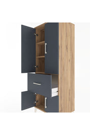 Hyperion Dolap 3 Raflı Tek Çekmeceli 4 Kapaklı 60x44x163 Çam-Antrasit