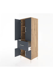 Hyperion Dolap 3 Raflı Tek Çekmeceli 4 Kapaklı 60x44x163 Çam-Antrasit