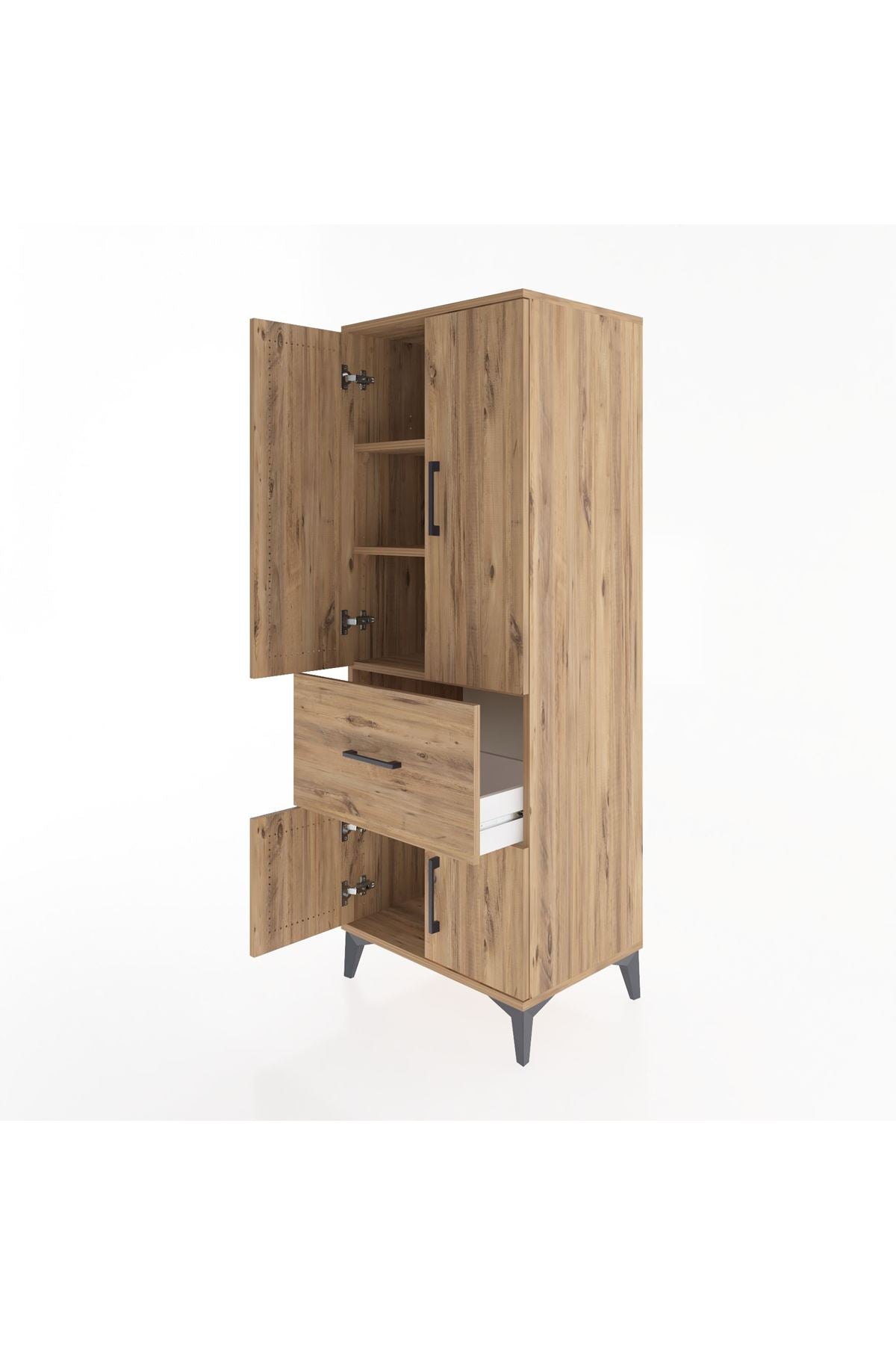 Hyperion Dolap 3 Raflı Tek Çekmeceli 4 Kapaklı 60x44x163 Çam-Çam