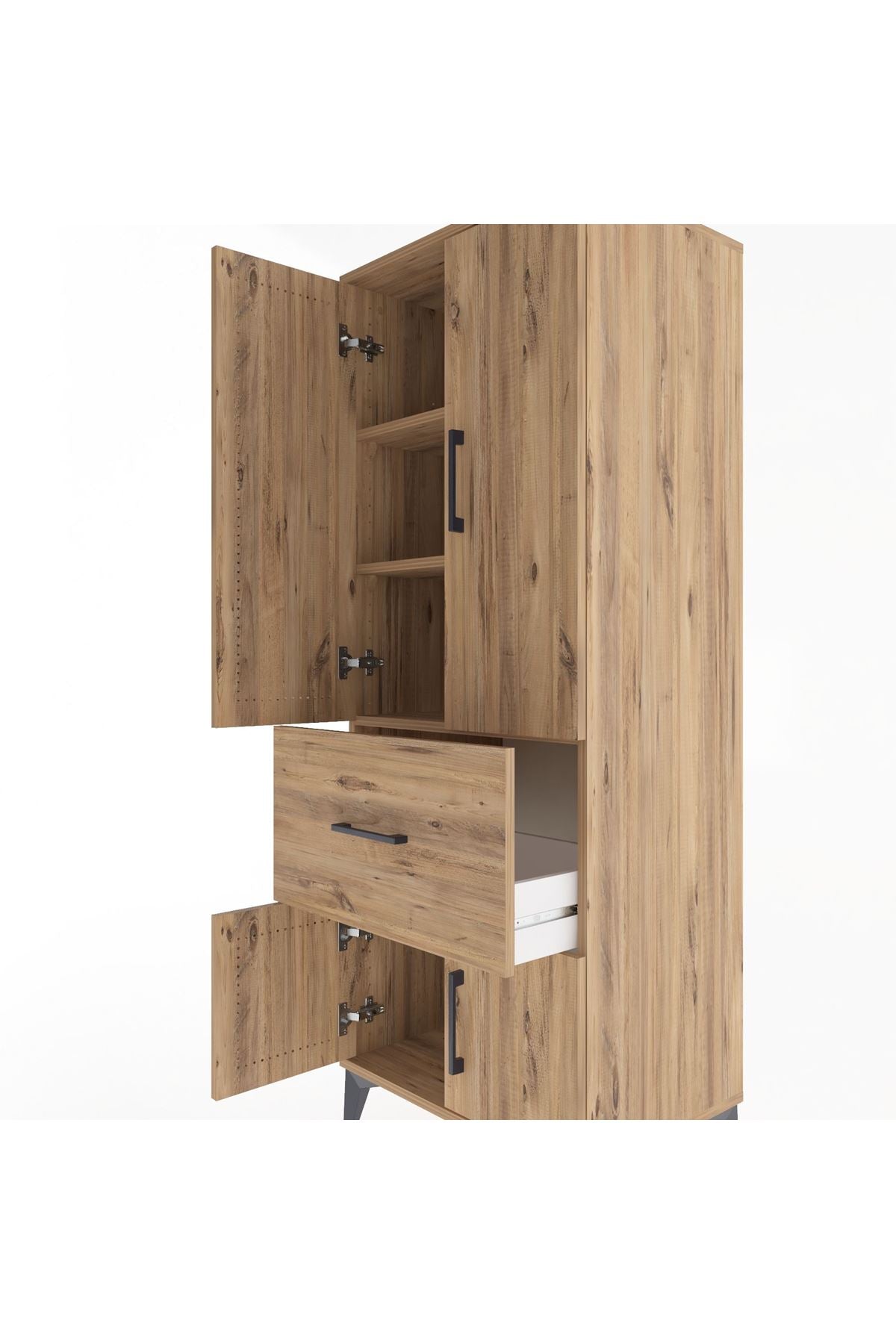 Hyperion Dolap 3 Raflı Tek Çekmeceli 4 Kapaklı 60x44x163 Çam-Çam