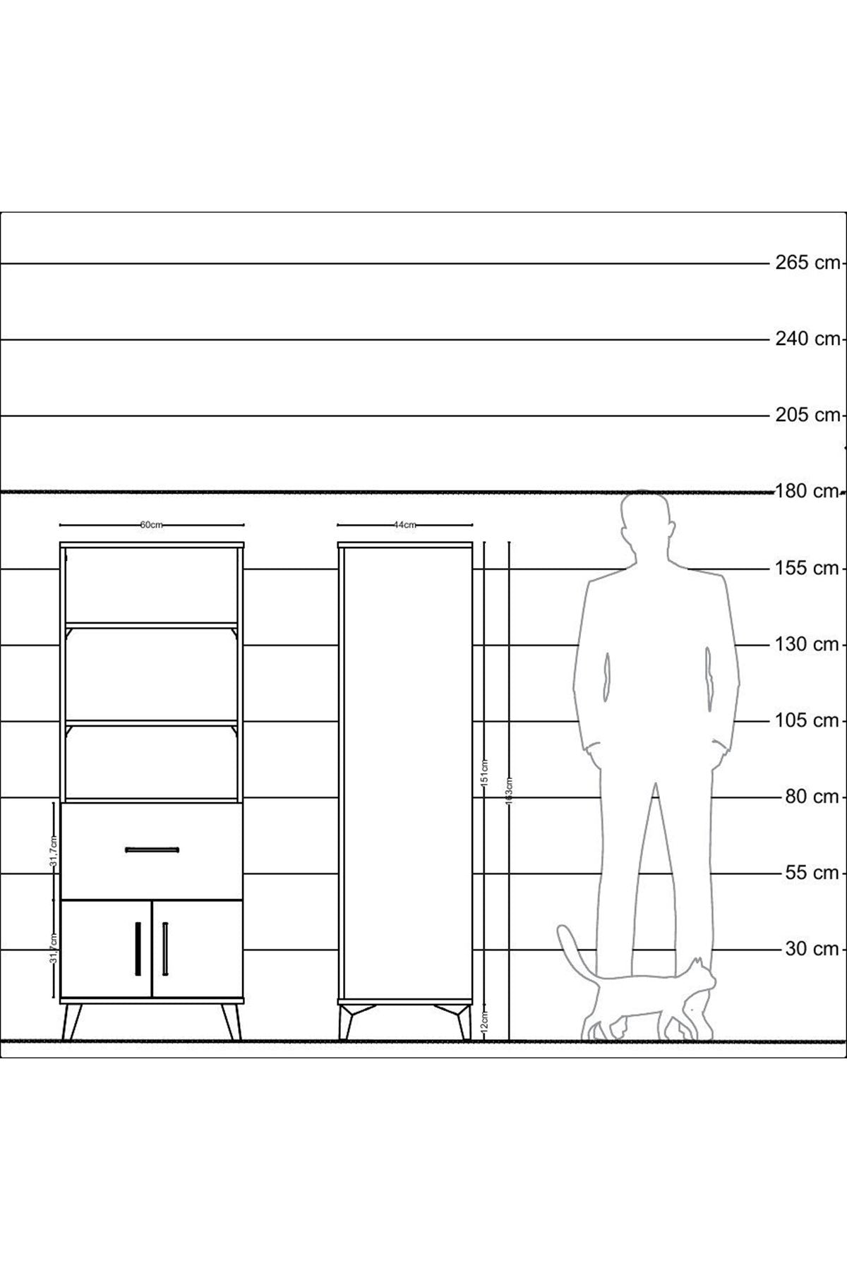 Hyperion Dolap 3 Raflı Tek Çekmeceli 2 Kapaklı 60x44x163 Aytaşı-Çam