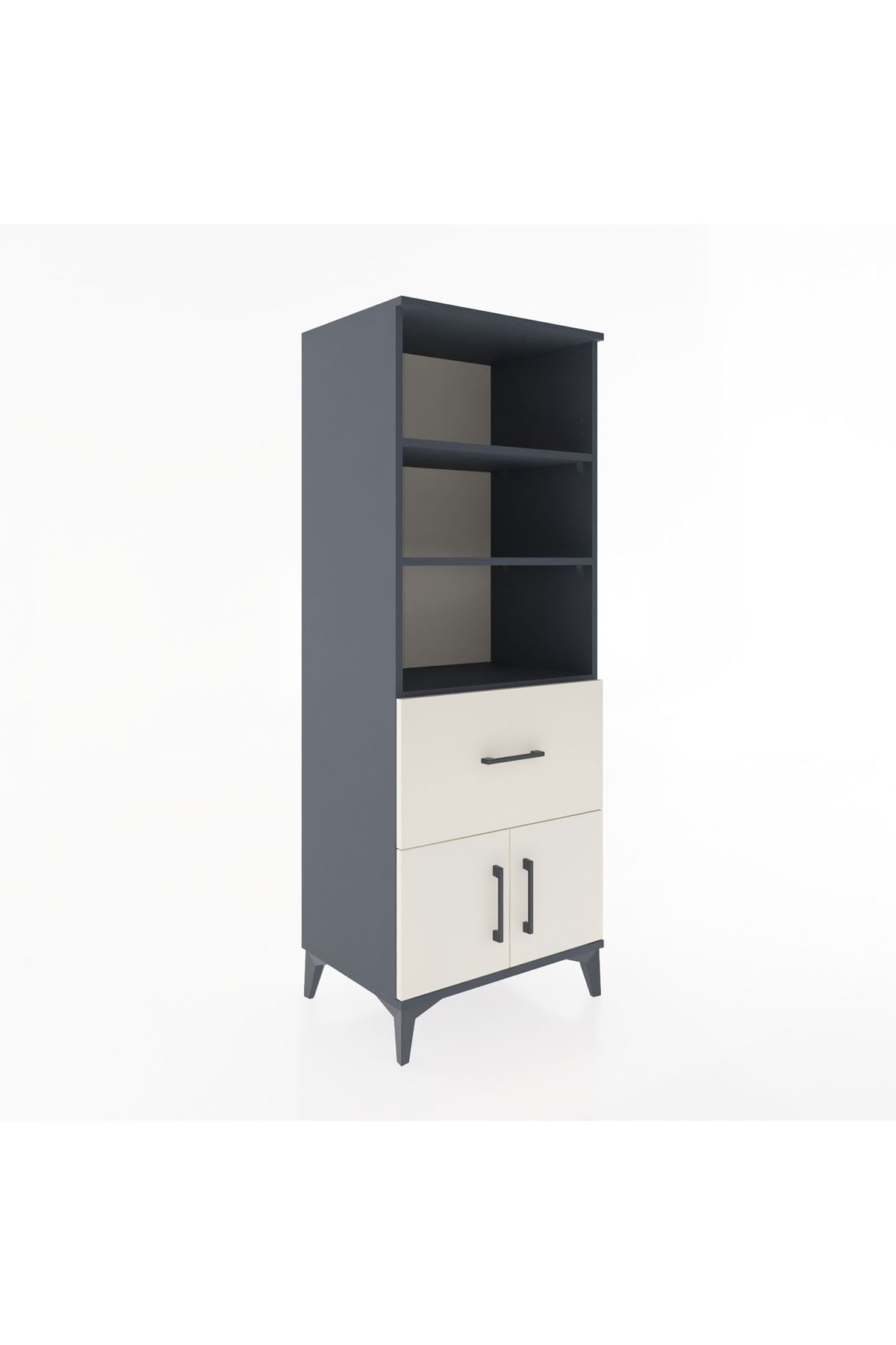 Hyperion Dolap 3 Raflı Tek Çekmeceli 2 Kapaklı 60x44x163 Antrasit-Aytaşı