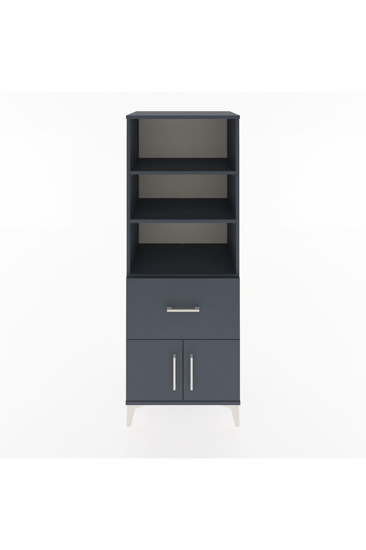 Hyperion Dolap 3 Raflı Tek Çekmeceli 2 Kapaklı 60x44x163 Antrasit-Antrasit