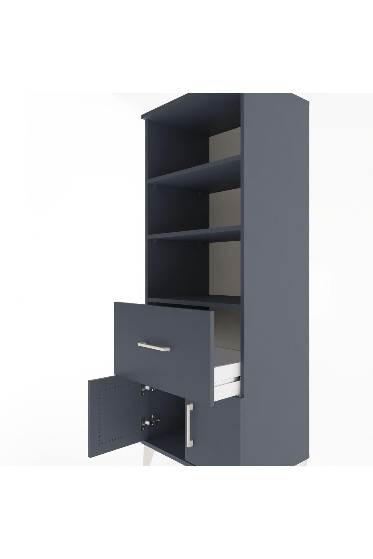 Hyperion Dolap 3 Raflı Tek Çekmeceli 2 Kapaklı 60x44x163 Antrasit-Antrasit