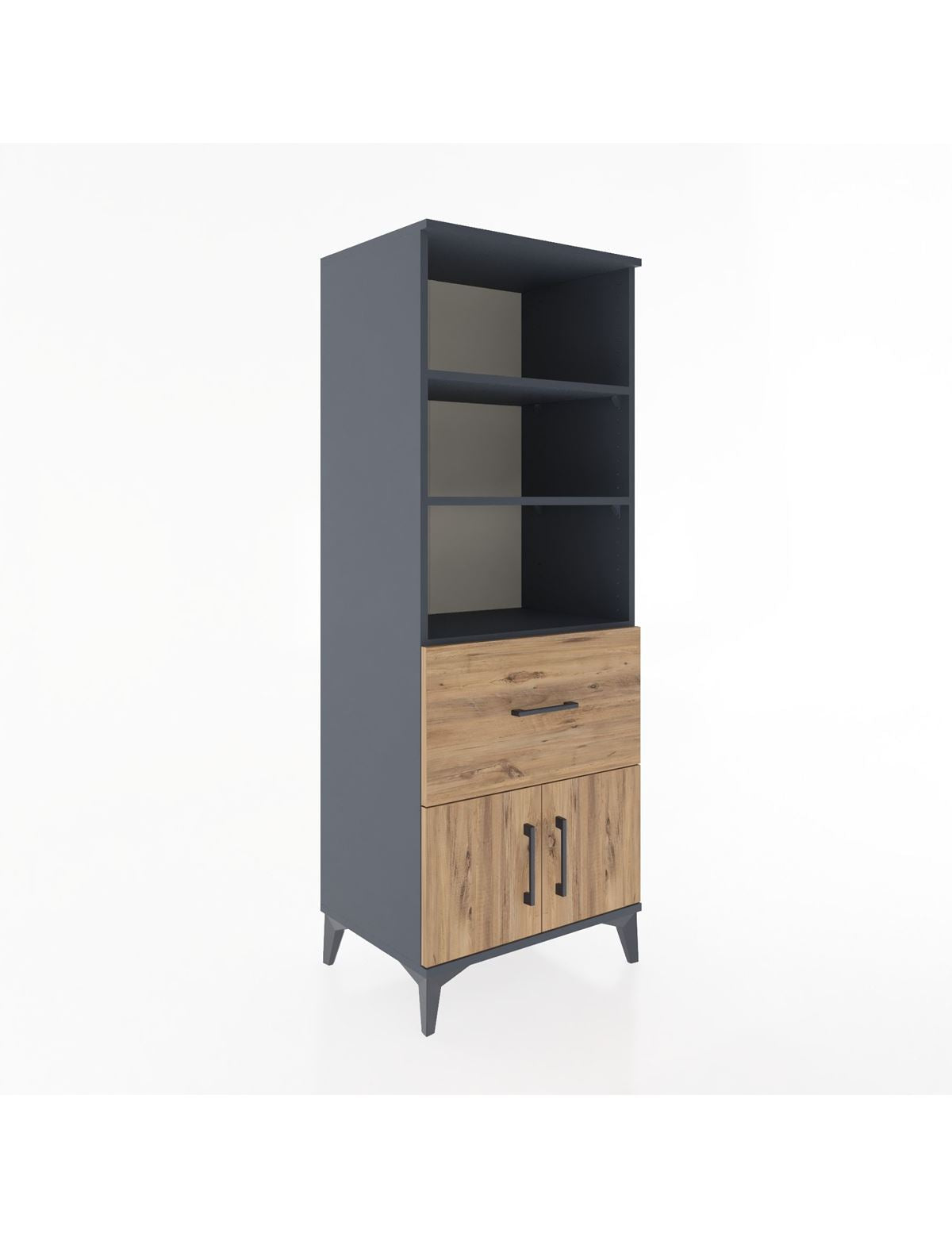 Hyperion Dolap 3 Raflı Tek Çekmeceli 2 Kapaklı 60x44x163 Antrasit-Çam